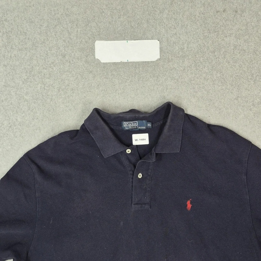 VINTAGE Polo Ralph Lauren Men Polo XL Navy Embroidered Logo Short Sleeve READ